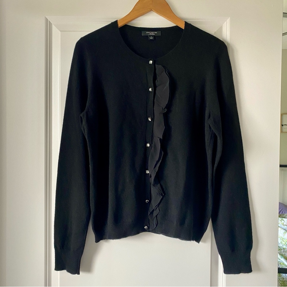 Ann Taylor Cashmere Black Classic Cardigan Sweater